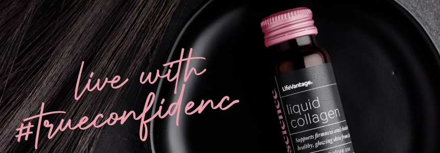 header image, collagen bottle and life with true confidence saying