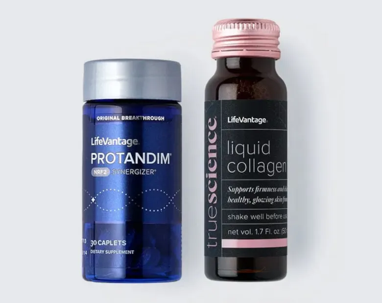 TrueScience Liquid Collagen and Protandim Nrf2 Synergizer bottles side by side